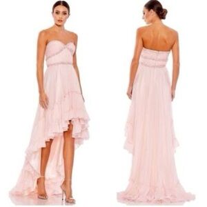 Mac Duggal 68096Elegant Pink Strapless high-low Evening Gown